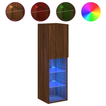 Comodă TV cu lumini LED, stejar maro, 30,5x30x102 cm - Img 2