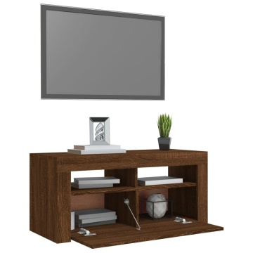 Comodă TV cu lumini LED, stejar maro, 90x35x40 cm - Img 5
