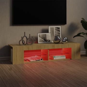 Comodă TV cu lumini LED, stejar Sonoma, 135x39x30 cm - Img 4