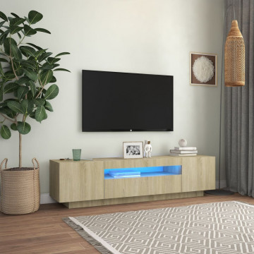 Comodă TV cu lumini LED, stejar sonoma, 160x35x40 cm - Img 1