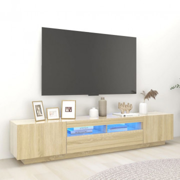 Comodă TV cu lumini LED, stejar sonoma, 200x35x40 cm - Img 1