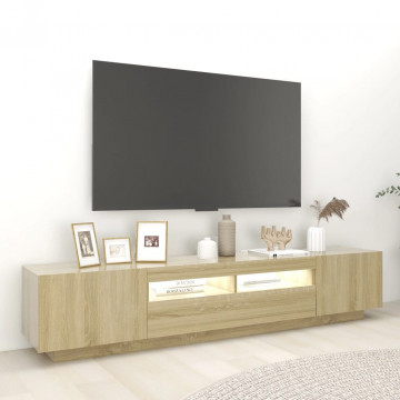Comodă TV cu lumini LED, stejar sonoma, 200x35x40 cm - Img 3