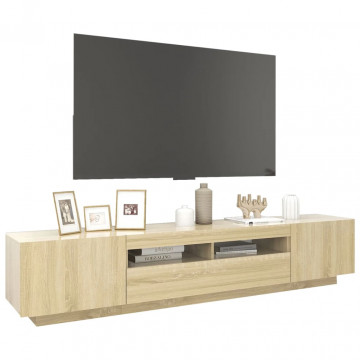 Comodă TV cu lumini LED, stejar sonoma, 200x35x40 cm - Img 5