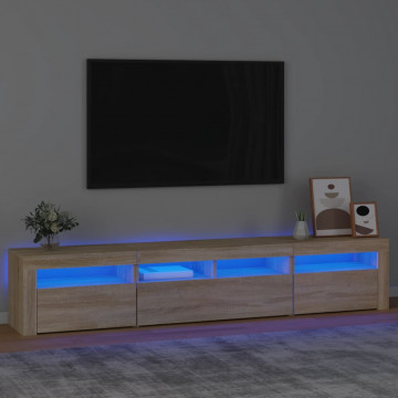 Comodă TV cu lumini LED, stejar sonoma, 210x35x40 cm - Img 1