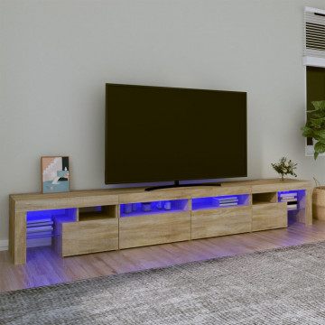 Comodă TV cu lumini LED, stejar sonoma,260x36,5x40cm - Img 1