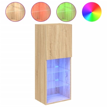 Comodă TV cu lumini LED, stejar sonoma, 40,5x30x102 cm - Img 2