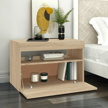Comodă TV cu lumini LED, stejar Sonoma, 60x35x40 cm - Img 7