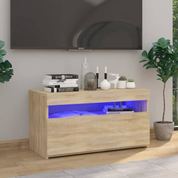 Comodă TV cu lumini LED, stejar sonoma, 75x35x40 cm - Img 1
