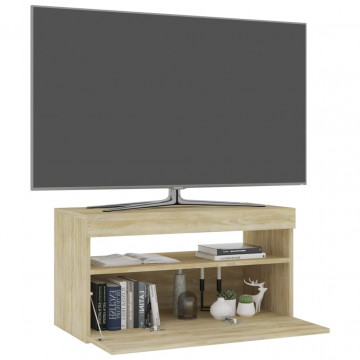 Comodă TV cu lumini LED, stejar sonoma, 75x35x40 cm - Img 3