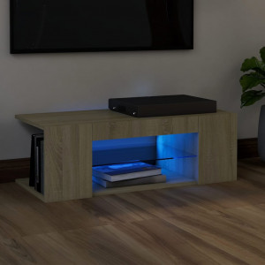 Comodă TV cu lumini LED, stejar Sonoma, 90x39x30 cm - Img 1