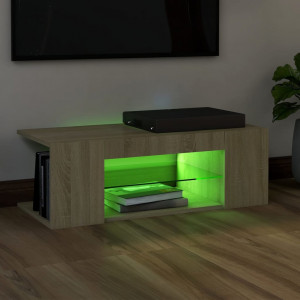 Comodă TV cu lumini LED, stejar Sonoma, 90x39x30 cm - Img 4