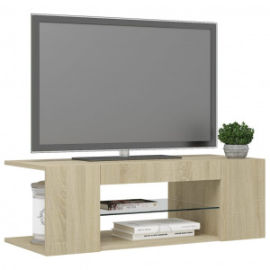 Comodă TV cu lumini LED, stejar Sonoma, 90x39x30 cm - Img 5