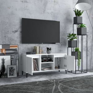 Comodă TV cu picioare metalice, alb, 103,5x35x50 cm - Img 3