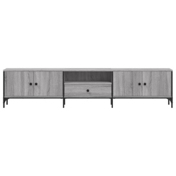 Comodă TV cu sertar, gri sonoma, 200x25x44 cm, lemn prelucrat - Img 5
