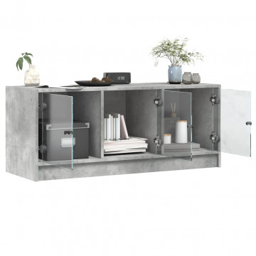 Comodă TV cu uși din sticlă, gri beton, 102x37x42 cm - Img 8