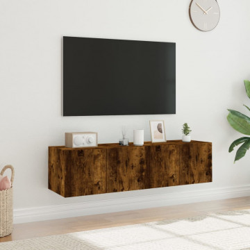 Comodă TV de perete cu LED, 2 buc. stejar fumuriu, 60x35x31 cm - Img 4
