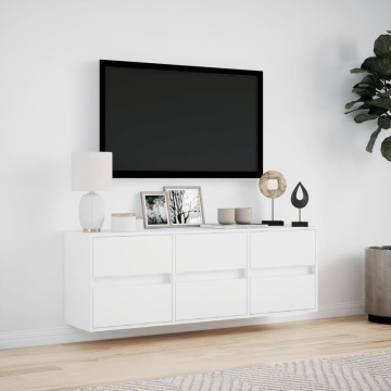 Comodă TV de perete cu lumini LED, alb, 130x31x45 cm - Img 4