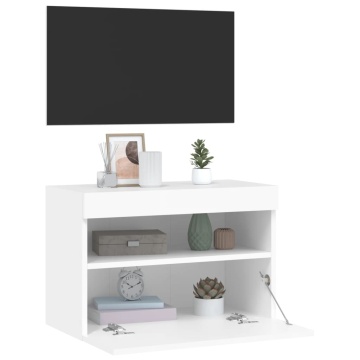 Comodă TV de perete cu lumini LED, alb, 60x30x40 cm - Img 6