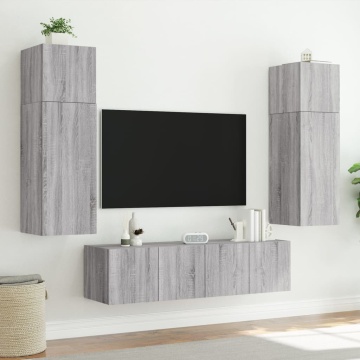 Comodă TV de perete cu lumini LED, gri sonoma, 80x35x31 cm - Img 12