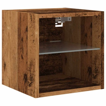 Comodă TV de perete cu lumini LED, lemn vechi, 30x28,5x30 cm - Img 2