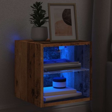 Comodă TV de perete cu lumini LED, lemn vechi, 30x28,5x30 cm - Img 6