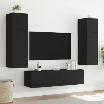 Comodă TV de perete cu lumini LED, negru, 60x35x41 cm - Img 5