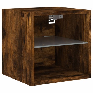 Comodă TV de perete cu lumini LED, stejar fumuriu 30x28,5x30 cm - Img 6