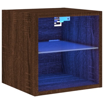 Comodă TV de perete cu lumini LED, stejar maro 30x28,5x30 cm - Img 2