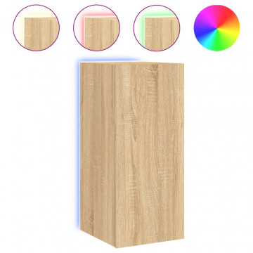Comodă TV de perete cu lumini LED, stejar sonoma, 30,5x35x70 cm - Img 2