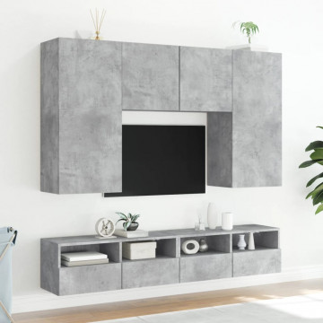 Comodă TV de perete, gri beton, 100x30x30 cm, lemn prelucrat - Img 4
