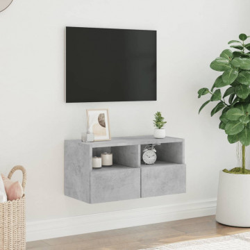 Comodă TV de perete, gri beton, 60x30x30 cm, lemn prelucrat - Img 3