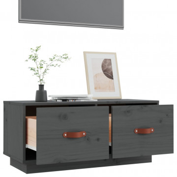 Comodă TV, gri, 80x34x35 cm, lemn masiv de pin - Img 8