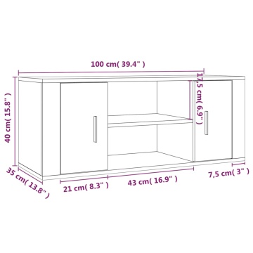 Comodă TV, gri beton, 100x35x40 cm, lemn prelucrat - Img 6