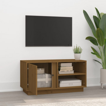Comodă TV, maro miere, 80x35x40,5 cm, lemn masiv de pin - Img 3