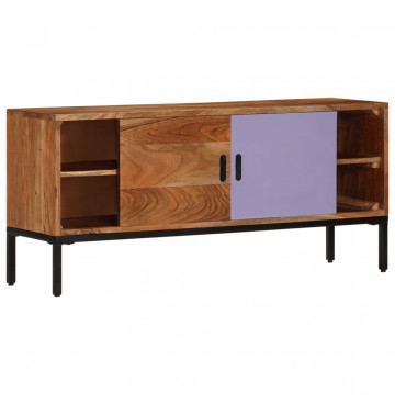 Comodă TV, maro miere & gri, 110x30x50 cm, lemn masiv de acacia - Img 3