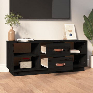 Comodă TV, negru, 100x34x40 cm, lemn masiv de pin - Img 3