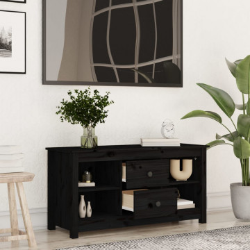 Comodă TV, negru, 103x36,5x52 cm, lemn masiv de pin - Img 5