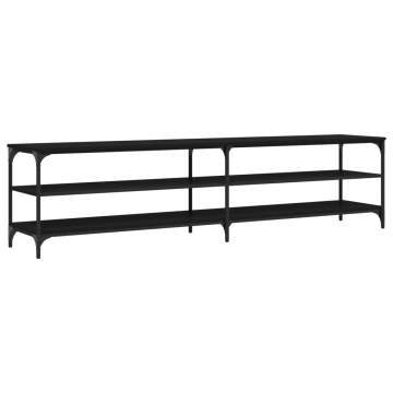 Comodă TV, negru, 200x30x50 cm, lemn prelucrat și metal - Img 2