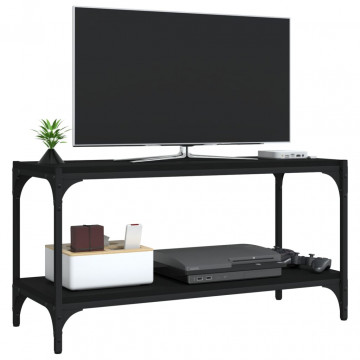 Comodă TV, negru, 80x33x41 cm, lemn prelucrat și oțel - Img 4
