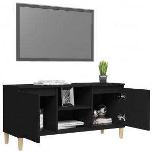 Comodă TV, picioare lemn masiv, negru, 103,5x35x50 cm - Img 4