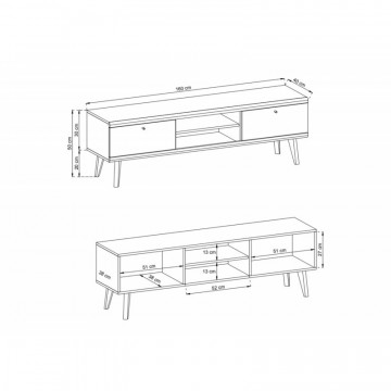 Comoda TV Prime PR02 din stejar Riviera - alb, 160 cm 2D - Img 5