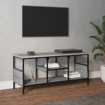 Comodă TV, sonoma gri, 100x35x45 cm, lemn prelucrat & fier - Img 3