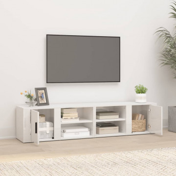 Comode TV, 2 buc., alb extralucios 80x31,5x36 cm lemn prelucrat - Img 3