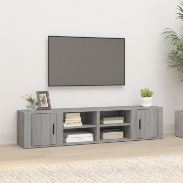 Comode TV, 2 buc., gri sonoma, 80x31,5x36 cm, lemn prelucrat - Img 1