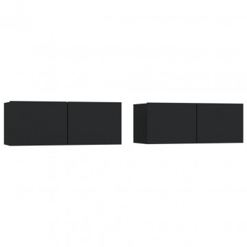 Comode TV, 2 buc., negru, 80x30x30 cm, lemn compozit - Img 2