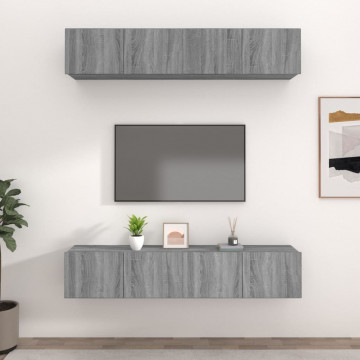 Comode TV, 4 buc., gri sonoma, 80x30x30 cm, lemn prelucrat - Img 1