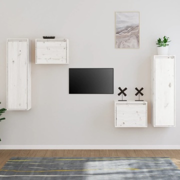 Comode TV, alb, 4 buc., lemn masiv de pin - Img 1