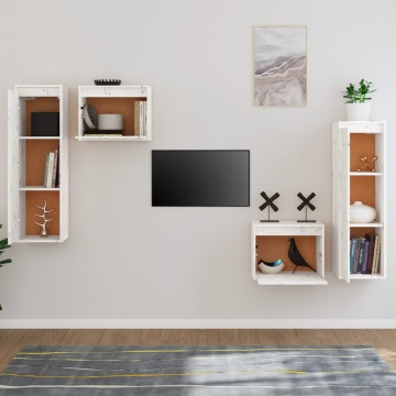 Comode TV, alb, 4 buc., lemn masiv de pin - Img 3