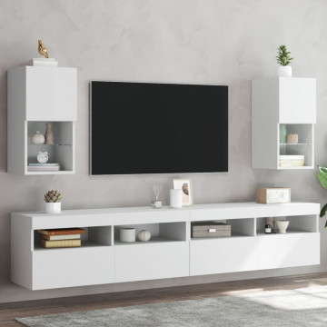 Comode TV cu lumini LED, 2 buc., alb, 30,5x30x60 cm - Img 1