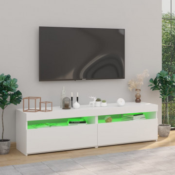 Comode TV cu lumini LED, 2 buc., alb extralucios, 75x35x40 cm - Img 8